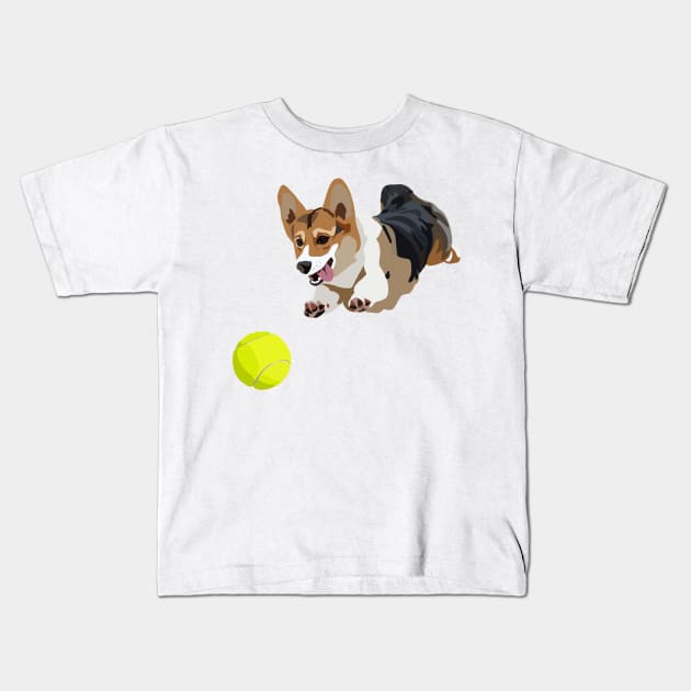 Corgi chasing ball Kids T-Shirt by smoochugs